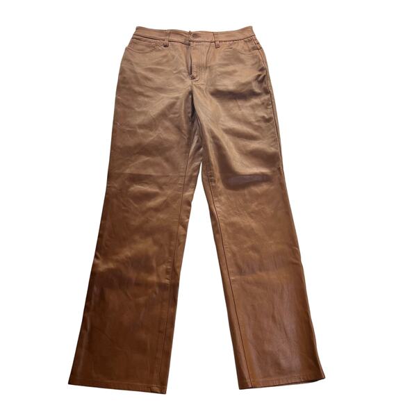 INC International Concepts Pants Womens Size 8 Brown Faux Leather Zip Button - Picture 1 of 8